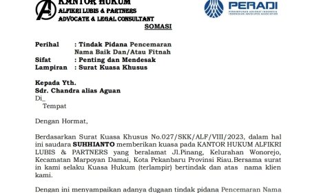 Dituduh Intervensi Hukum, Manager Gold Dragon Pekanbaru Somasi Chandra