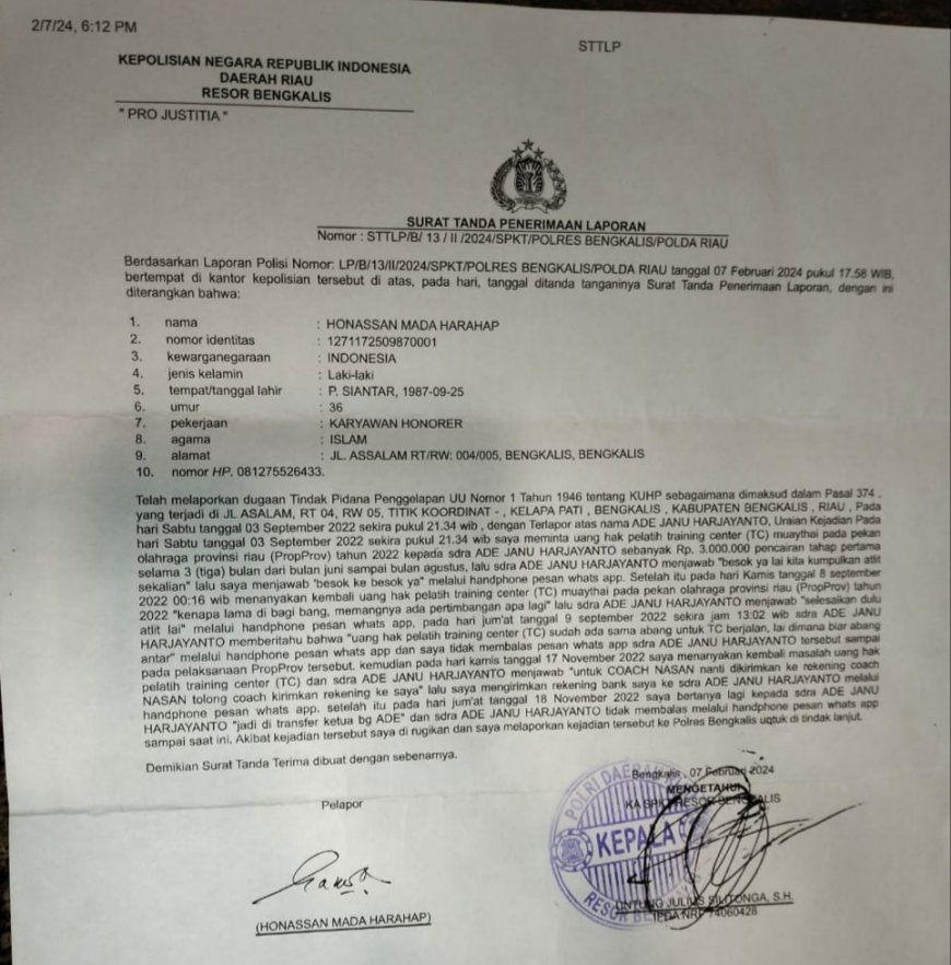 Uang Training Center Digelapkan, Pelatih dan Atlet Muaythai Bengkalis Polisikan Pengurus