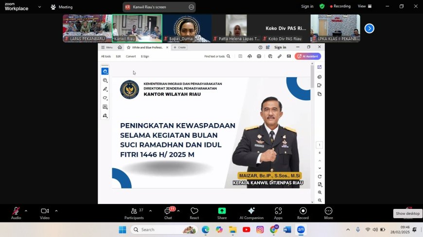 Lapas Pekanbaru Ikuti Penguatan dari Kepala Kanwil Ditpenjas Riau