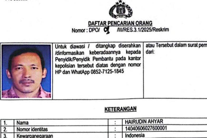 Jadi Buronan, Mantan Kades di Inhil Ditetapkan DPO Korupsi Rp. 1,3 Miliar