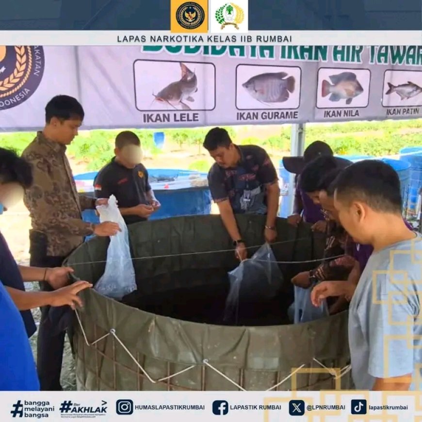 Dukung Pangan Nasional, Lapas Narkotika Rumbai Tebar 6000 Benih Ikan Lele